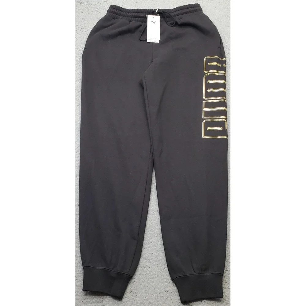 PUMA Maximal Metallic Sweatpants Mens M Black Regular Tapered Leg Drawstring